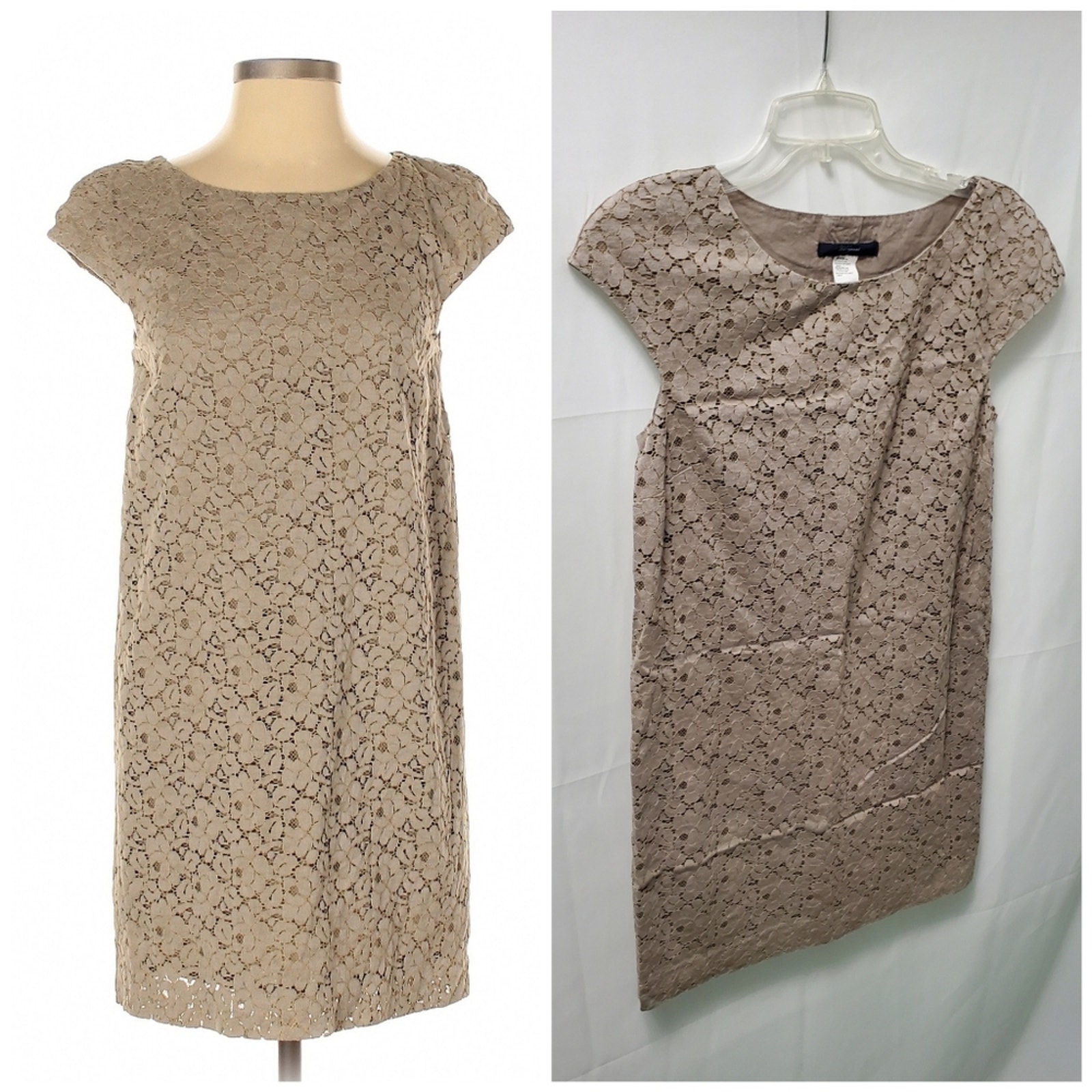 Les Copains Designer Classic Minimalist Tan Lace Versatile Shift Dress Size 38it